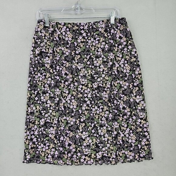 Vintage 90s Y2K No Boundaries Skirt Women M Black Floral 2000s Made In USA Lined - Picture 8 of 8